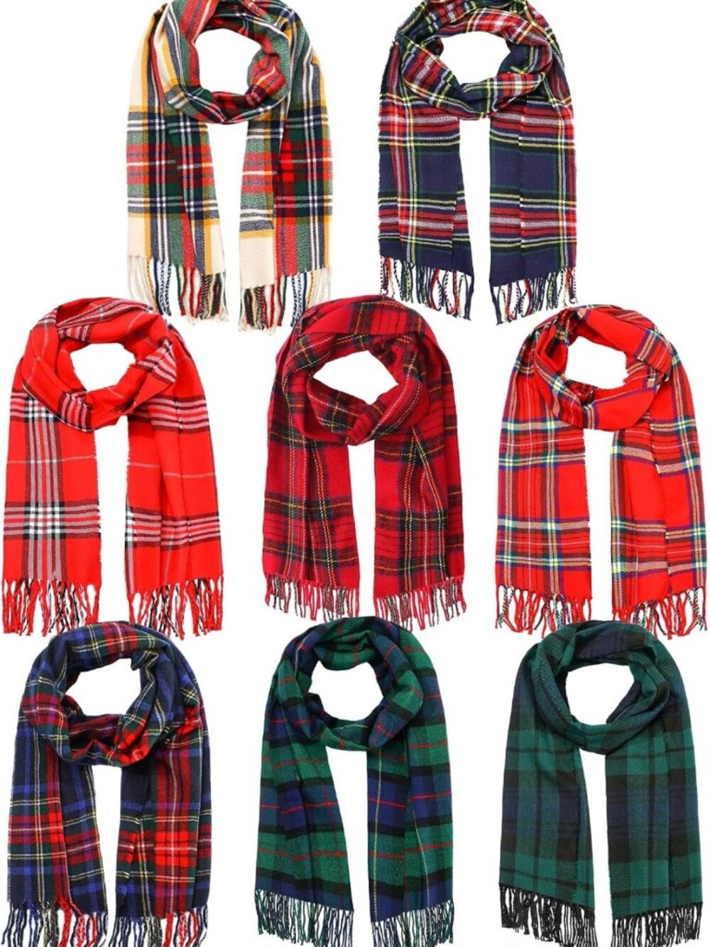 Cozy 8-Pc Christmas Plaid Scarves Set | Long Warm Scottish Shawls for Winter